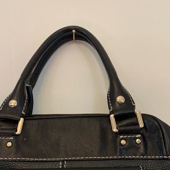 Kate Spade ♠️ mini black leather satchel with gold clasp closure. L 12” H 8” - Picture 3 of 8